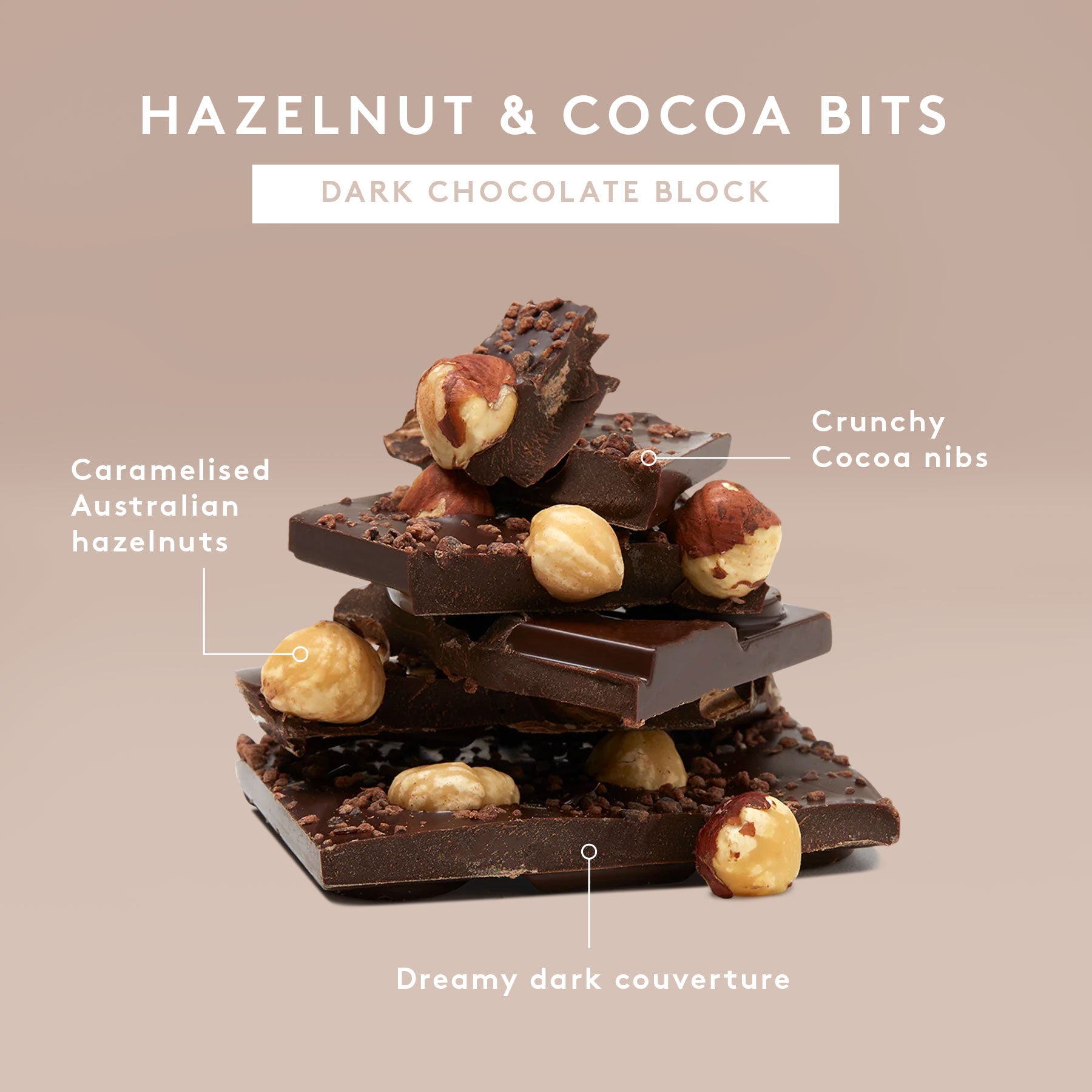 Hazelnut & Cocoa Bits | Dark Chocolate Block