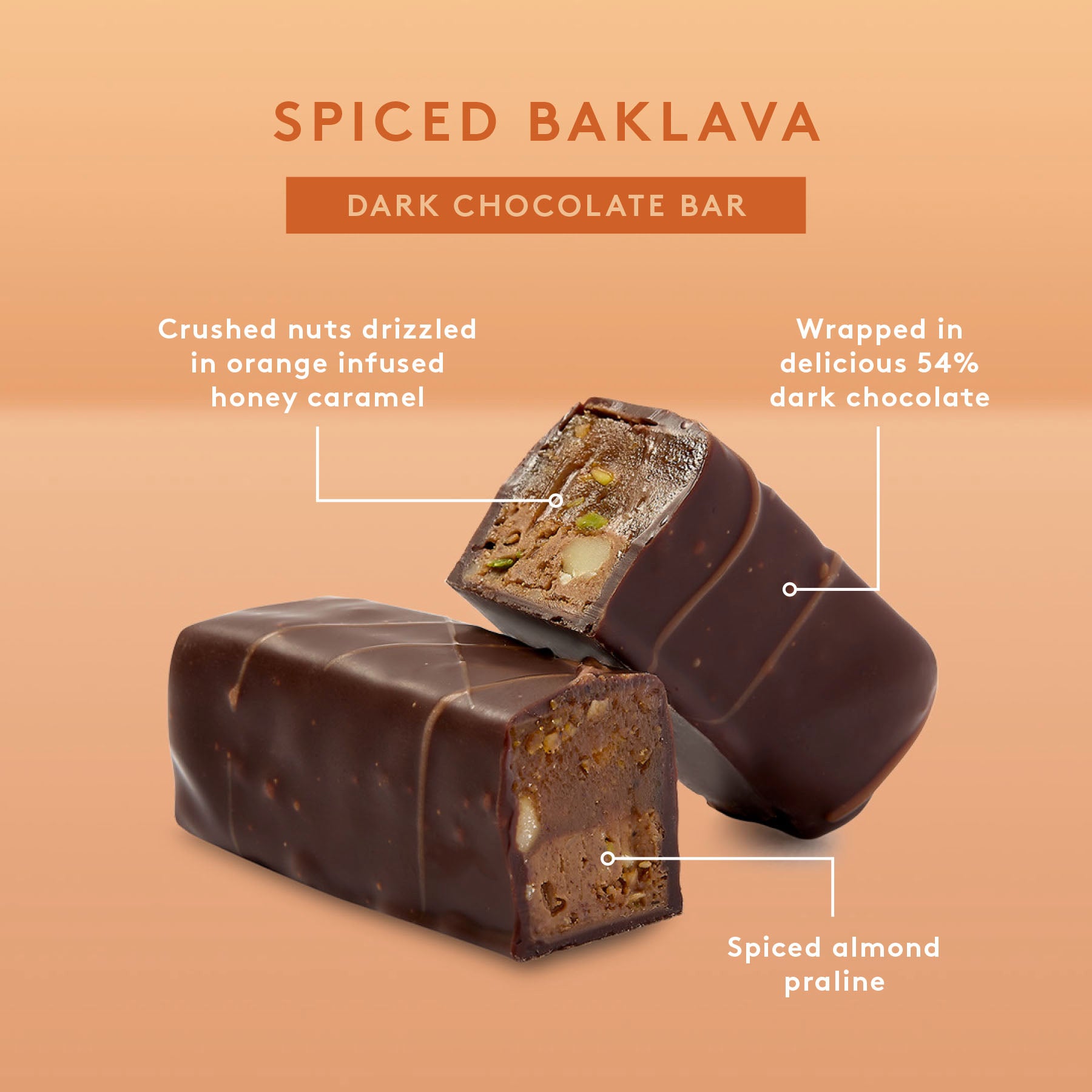 Spiced Baklava Bars 110g | 54% Dark Chocolate