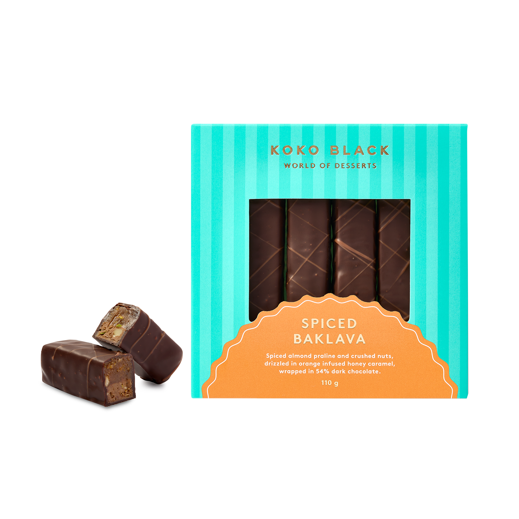 Spiced Baklava Bars 110g | 54% Dark Chocolate