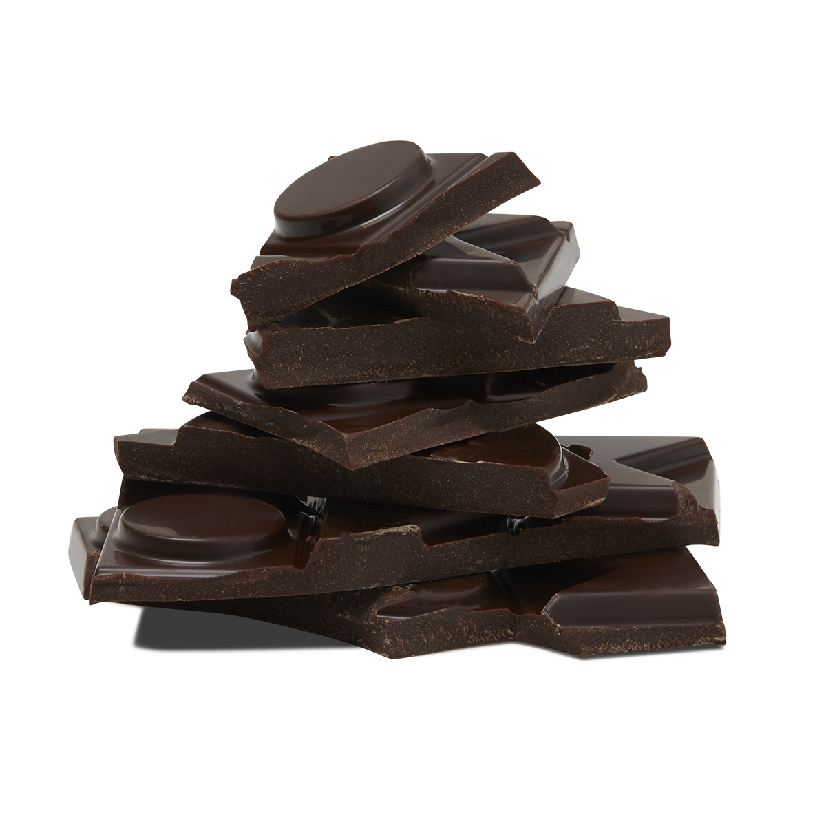 Broken chocolate pieces stacked together